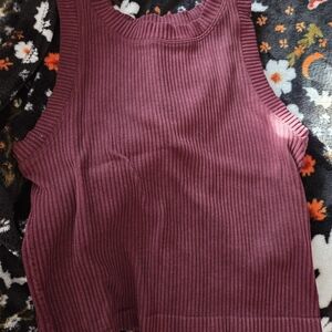 Aura Ribbed Tank Top - Rich Maroon